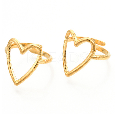 Ion Plating(IP) 304 Stainless Steel Heart Cuff Ring X-RJEW-N038-123LG-1