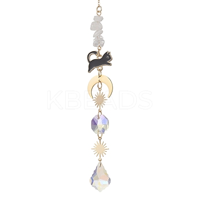 Leaf Glass & Natural Quartz Crystal Chips Beads Hanging Suncatchers HJEW-JM04607-1