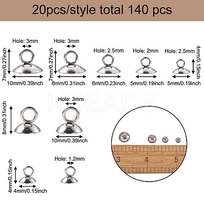 140Pcs 7 Style 304 Stainless Steel Bead Cap Pendant Bails STAS-CD0001-12-1