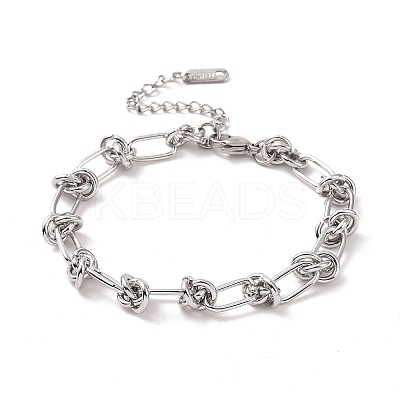 Non-Tarnish 304 Stainless Steel Knot Link Chain Bracelet for Men Women BJEW-E020-01P-1