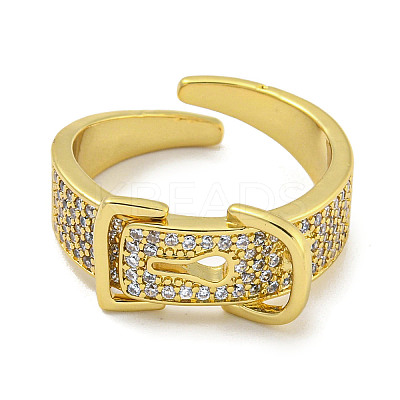Rack Plating Brass Micro Pave Cubic Zirconia Belt Shape Open Cuff Rings for Women RJEW-F162-10G-1