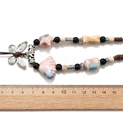 Ethnic Style Alloy & Porcelain Ceramic Beads Butterfly Pendant Tassel Y Necklaces LS-NJEW-D308-01C-1