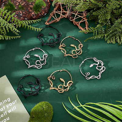 3 Pairs 3 Colors Alloy Snake Wrapped Ring Hoop Earrings for Women EJEW-AN0001-63-1