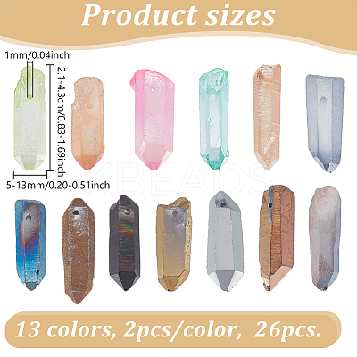 26Pcs 13 Colors Electroplated Natural Quartz Crystal Beads G-NB0005-91-1