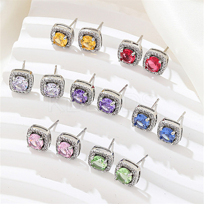 Elegant Zircon Square Stud Earrings for Women TY1635-1-1