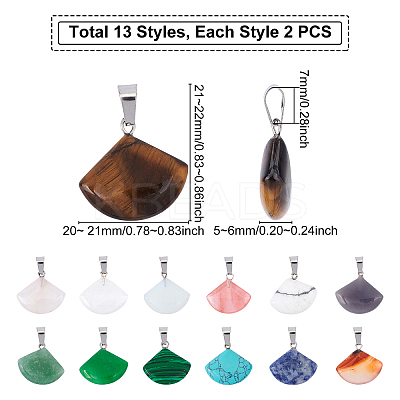 Fan Gemstone Pendants G-FH0001-15-1