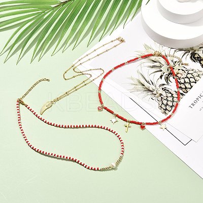 Wing & Cross & Heart & Star Pendant Necklaces for Girl Women NJEW-JN03688-1