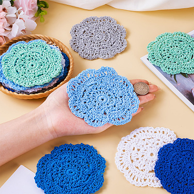 12Pcs 6 Colors Handmade Polyester Cotton Table Mats AJEW-MB0001-08-1