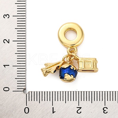 Brass Blue Enamel European Dangle Charms KK-R002-25G-1