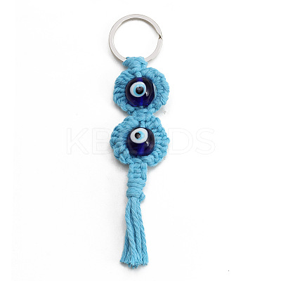 Cotton Woven Resin Evil Eye Keychains EVIL-PW0002-12A-04-1