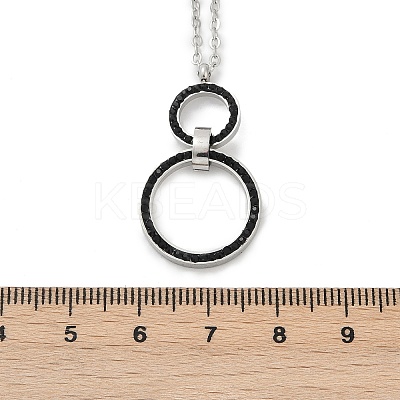 304 Stainless Steel Jet Rhinestone Double Rings Pendant Necklaces NJEW-V001-04P-1