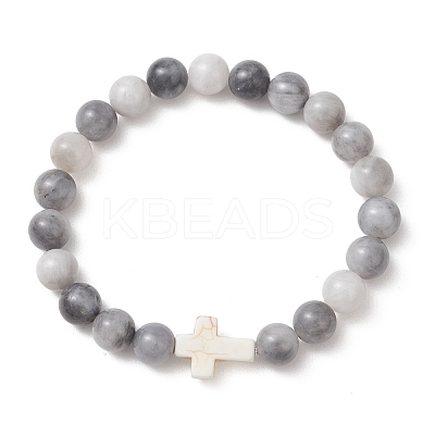Natural Hawk's Eye & Synthetic Turquoise Beaded Stretch Bracelets for Women Men BJEW-JB13312-1
