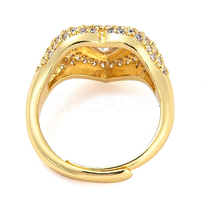 Enamel Heart Adjustable Ring with Clear Cubic Zirconia RJEW-Q781-01G-03-1