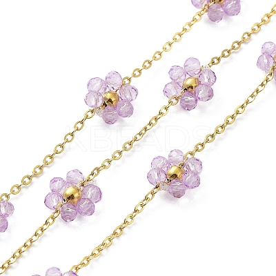 Glass & Stainless Steel Beaded Flower Link Chains CHS-C008-01G-1