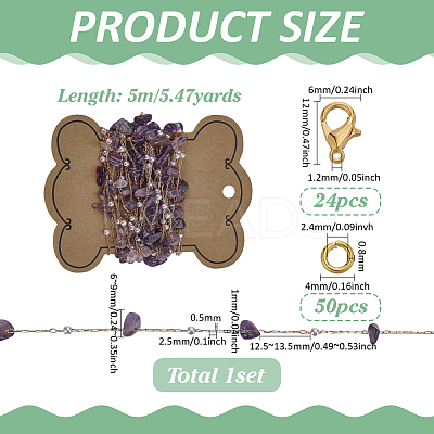 DIY Handmade Brass & Natural Amethyst Chips Beaded Chains Necklaces/Bracelets Making Kits DIY-FG0006-70A-1