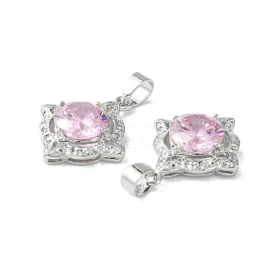 Brass Micro Pave Pink Cubic Zirconia Pendants KK-L208-02P-1