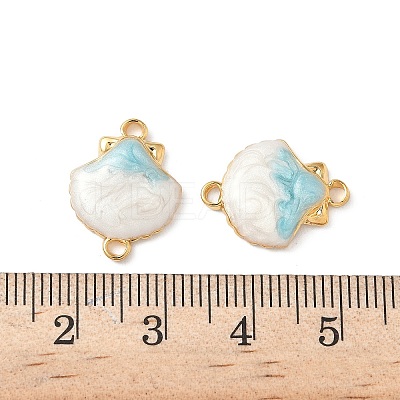 304 Stainless Steel Floral White and PaleTurquoise Enamel Shell Shaped Connector Charms STAS-H483-10G-1