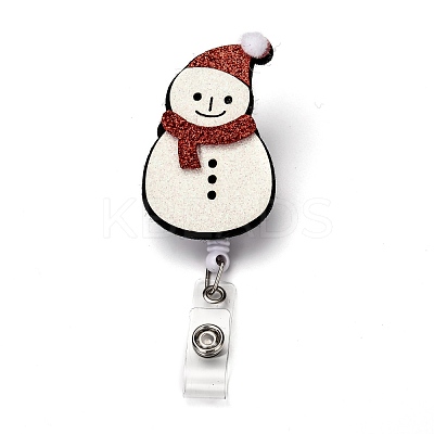 Christmas Snowman Glitter Powder Felt & ABS Plastic Badge Reel AJEW-I053-08-1