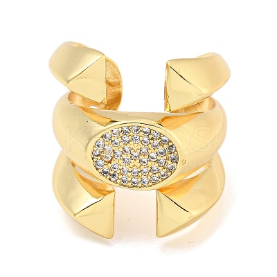 Oval Clear Cubic Zirconia Open Cuff Ring RJEW-L121-039G-1