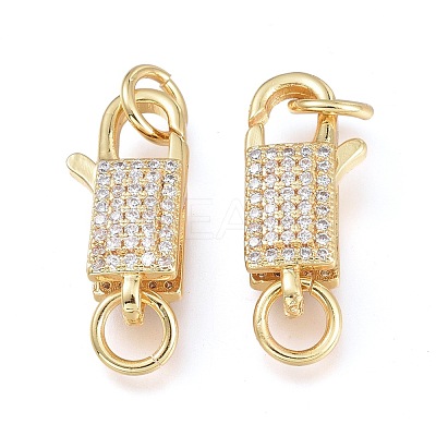 Brass Micro Pave Clear Cubic Zirconia Lobster Claw Clasps ZIRC-L076-071G-1