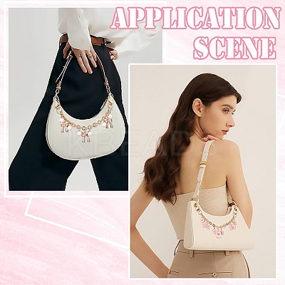 2Pcs 2 Styles Alloy Pink Enamel Flower Bowknot Pendant Cable Chain Purse Decorative Chains AJEW-SC0031-22-1
