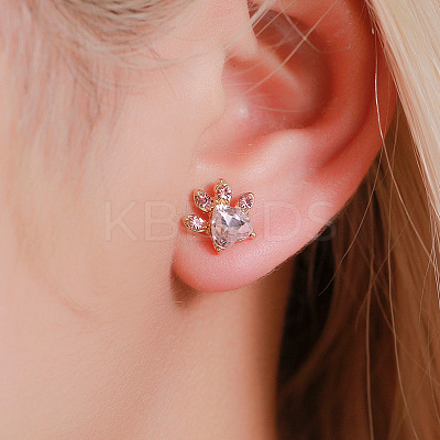Cat Paw Print Alloy Pave Cubic Zirconia Pendant Necklaces & Stud Earring & Ring & Link Bracelets Sets for Women FS-WGC55DF-01-1