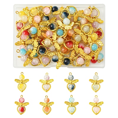 40Pcs 8 Colors Golden Alloy Glass Pendants PALLOY-FS00025-1