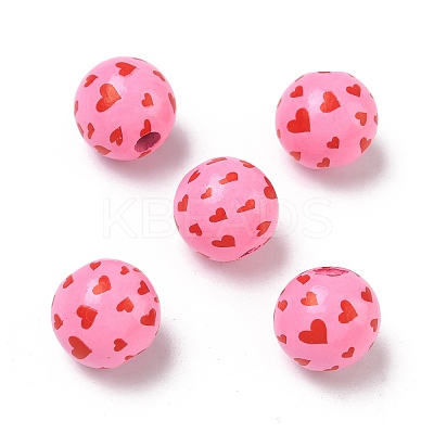 Valentine's Day Spray Painted & Printed Wood European Beads WOOD-L023-03L-1