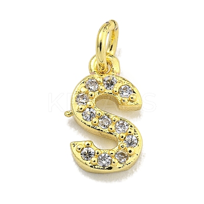 Letter Brass Micro Pave Clear Cubic Zirconia Pendants KK-K354-06G-S-1