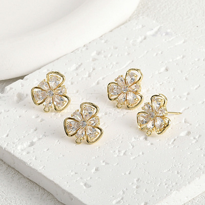 Brass Micro Pave Cubic Zirconia Stud Earring Findings KK-Z094-09G-1