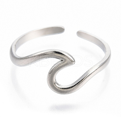 Non-Tarnish 304 Stainless Steel Sea Wave Cuff Rings LS-X-RJEW-N038-115P-1