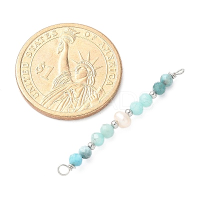 Faceted Round Natural Amazonite & Apatite & Potato Natural Cultured Freshwater Pearl Beaded Connector Charms PALLOY-JF03532-05-1