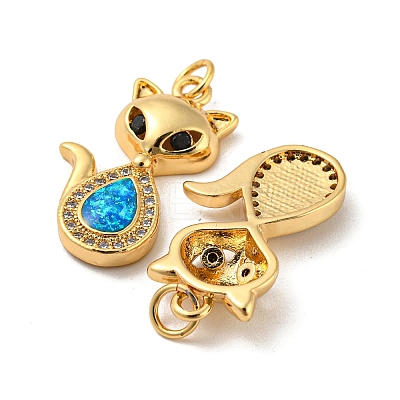Brass Micro Pave Cubic Zirconia with Synthetic Opal Pendants KK-D096-04B-G-1
