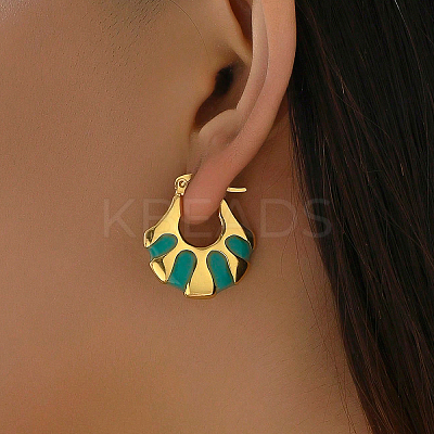 Fashionable Delicate Simple Color Block Fan-shaped 201 Stainless Steel Hoop Earrings for Women LW7077-6-1