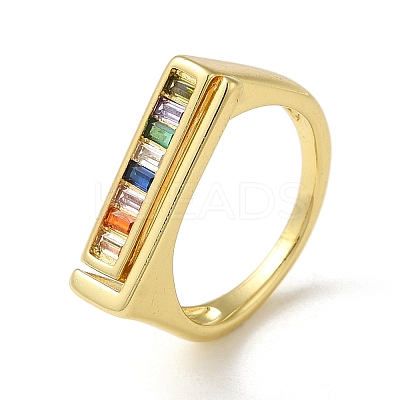 Rack Plating Real 18K Gold Plated Brass Micro Pave Clear Cubic Zirconia Finger Rings RJEW-M162-05G-01-1