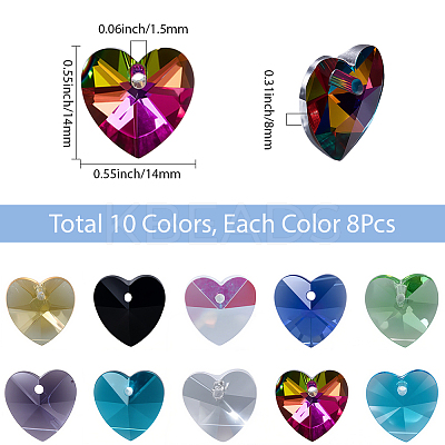 80Pcs 10 Colors Romantic Valentines Ideas Glass Charms EGLA-SP0001-31-1