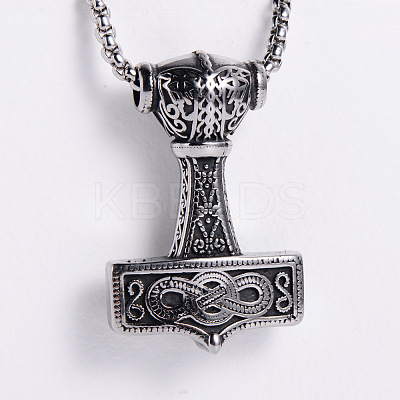 Viking 304 Stainless Steel Hammer Pendant Fashionable Street Style Necklaces for Trendy Men IS7390-1