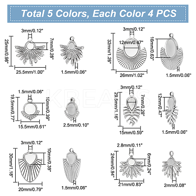 12Pcs 6 Styles 304 Stainless Steel Pendant Cabochon Settings STAS-UN0042-14-1