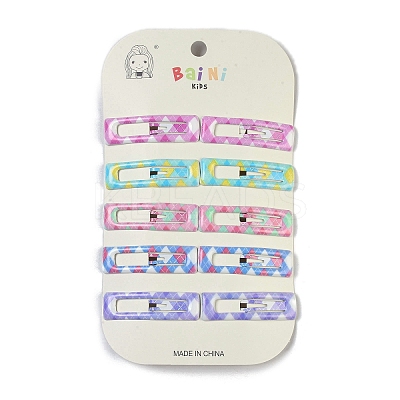 10Pcs 5 Colors Tartan Pattern Epoxy Resin Snap Hair Clip PHAR-P009-01B-1