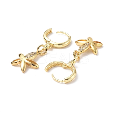 Clear Cubic Zirconia Flower Dangle Hoop Earrings EJEW-B017-16G-1