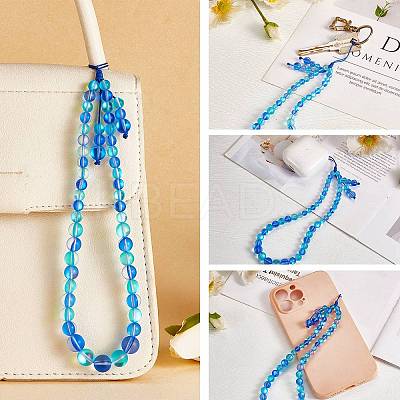 Round Synthetic Moonstone Beaded Mobile Straps HJEW-SW00042-08-1
