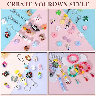 80Pcs 4 Style Round Silicone Focal Beads SIL-SZ0001-22D-1