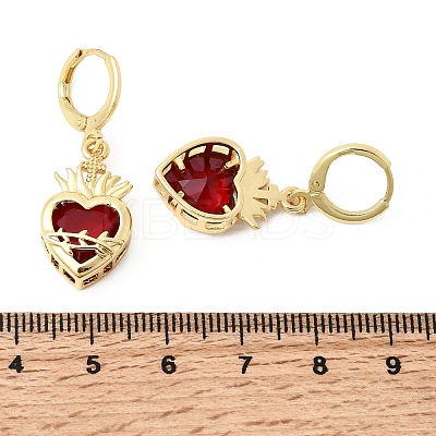 Heart Brass Glass Hoop Earrings EJEW-P333-09F-G-1