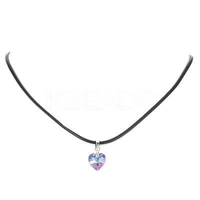 Glass Heart Pendant Necklaces NJEW-JN04476-1