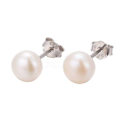 Anti-Tarnish Pearl Ball Stud Earrings LS-EJEW-Q701-01A-1