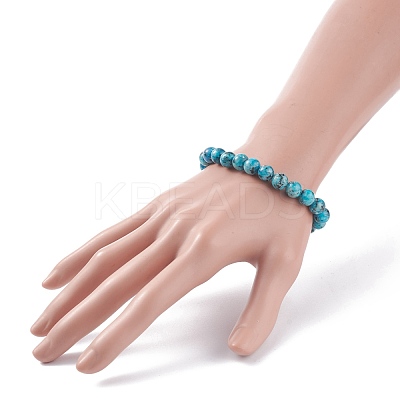 Natural Dyed Sesame Jasper Round Beaded Stretch Bracelet BJEW-JB07906-1