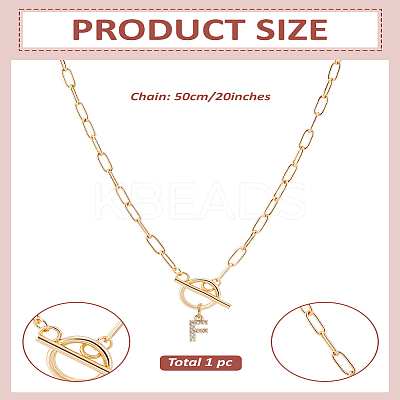 1Pc 304 Stainless Steel Chain & Brass Micro Pave Cubic Zirconia Letter Pendant Necklaces NJEW-LP0001-36F-G-1