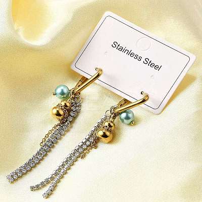 304 Stainless Steel Micro Pave Clear Cubic Zirconia Plastic Pearl Hoop Earrings EJEW-D308-05PG-1