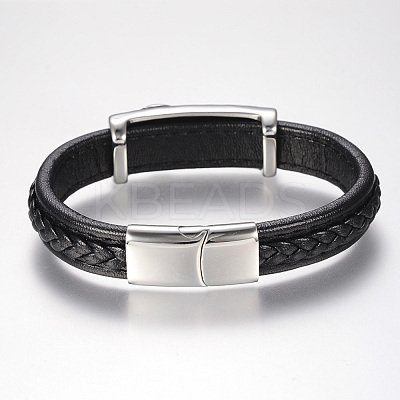 Men's Braided Leather Cord Bracelets BJEW-H559-06-1