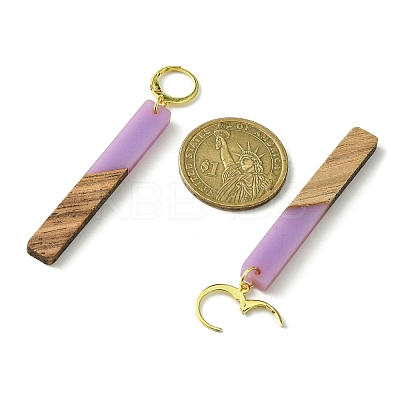 Two Tone Resin & Walnut Wood Rectangle Dangle Leverback Earrings EJEW-JE05503-04-1